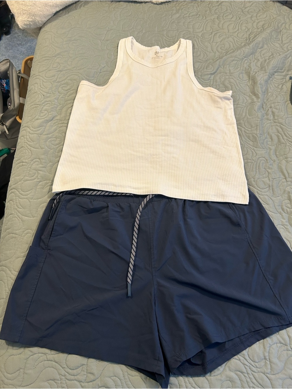 Pacific Trail Navy Athletic Pull-On Shorts and White Gap Tank Top